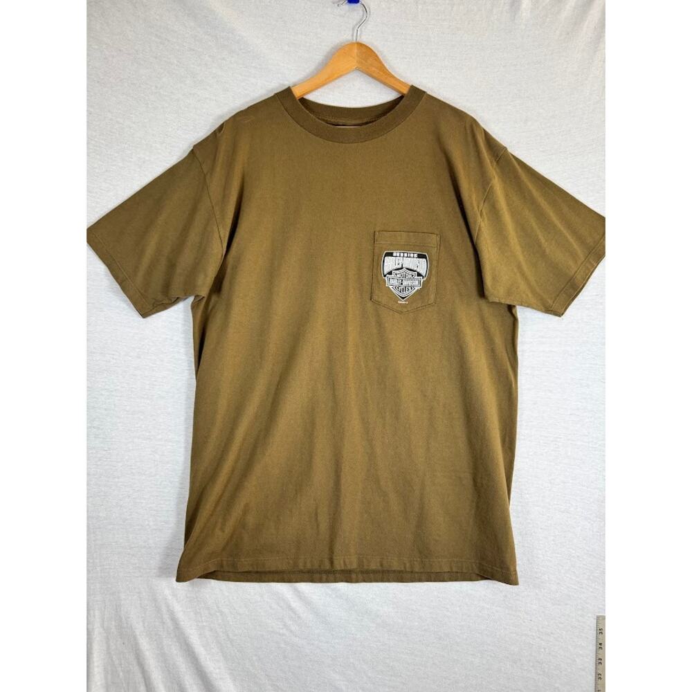 VTG Harley-Davidson Pocket T-Shirt Olive Green Greenville SC Men's sz XL